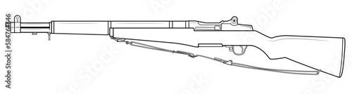 Vector illustration of the M1 Garand rifle with sling on the white background. Left side.