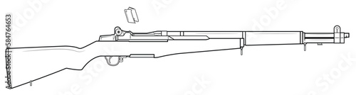 Vector illustration of the M1 Garand rifle and ejecting empty clips on the white background. Right side.