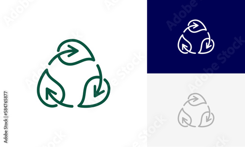 recycle with green leaf, recycling ecology logo icon design vector