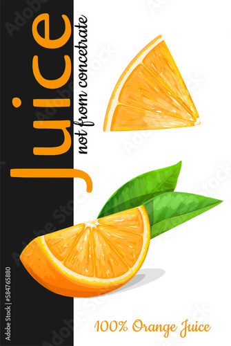 Orange juice package design with orange slices. Vector Illustration.