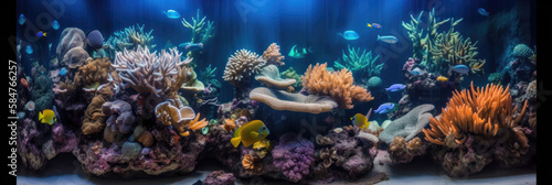 a colorful coral reef with many different types of fish and corals on it's surface, generative AI