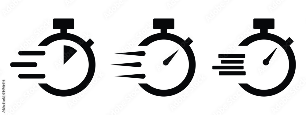 Shortest speed and time limit stopwatch vector icon black and white set material - obrazy, fototapety, plakaty 