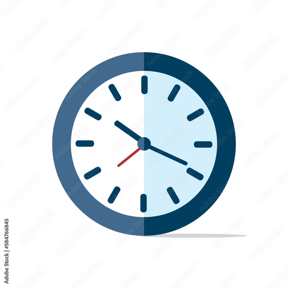 Flat blue clock icon on white background. Vector illustration Flat blue clock icon on white background. Vector illustration