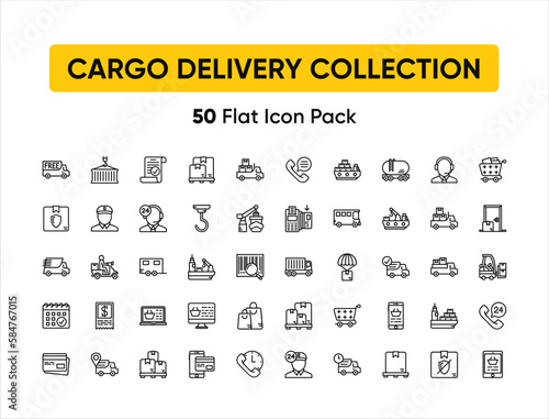 Delivery icons set. Collection of simple linear web icons such as Shipping By Sea Air, Delivery Date, Courier, Warehouse, Return Search Parcel, Fast Shipping
