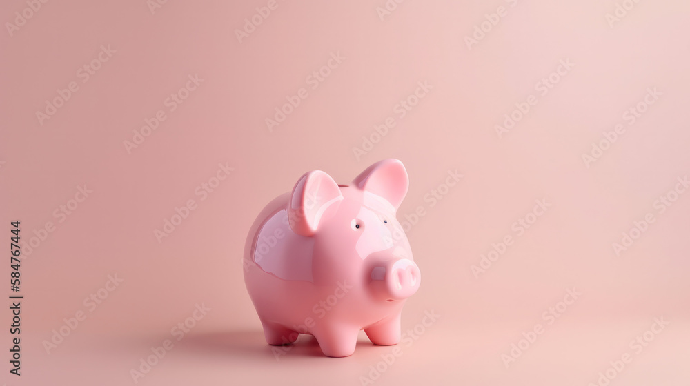 Pink piggy bank on pastel pink background. Generative AI Pink piggy bank on pastel pink background. Generative AI