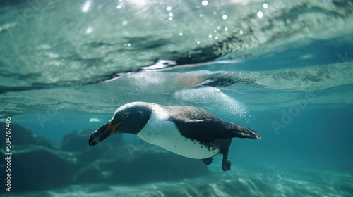 Penguin in the water. Penguin swimming in the sea ocean underwater. Generative AI