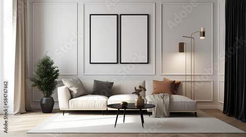 Modern living room with mock up frame