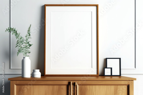 Wallpaper Mural MOCKUP PHOTO FRAME  Bright modern room interior with mock up photo frame, perfect fit for your art, print, or pictures  Modern concept of shelves. Generative AI Torontodigital.ca