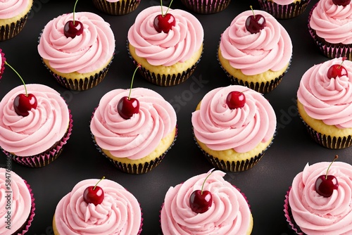 cupcakes with cherries and pink cream, generative art by A.I.