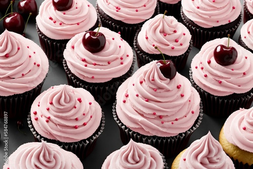 cupcakes with cherries and pink cream, generative art by A.I.