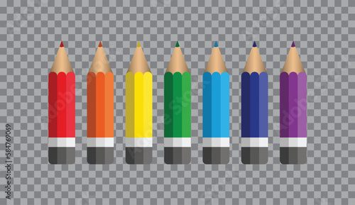 Set of colored pencils for drawing on transparent background. Vector illustration
