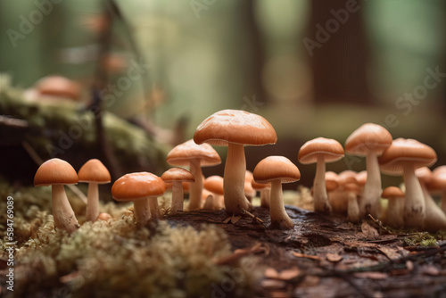 Macro photograph of various forest mushrooms. Generative AI