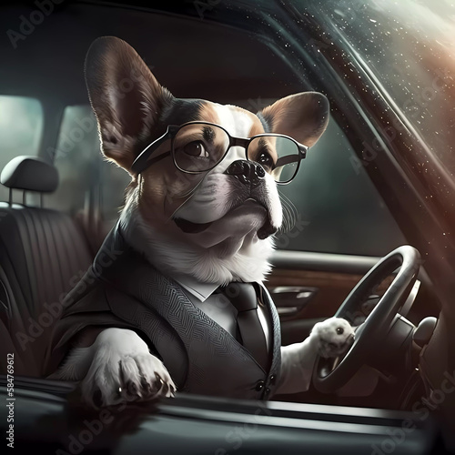 dog is driving in the car. AI generated © Елена Дзюба