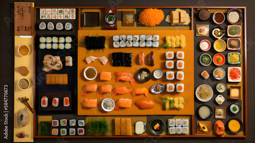 Perfect sushi knolling, generative ai