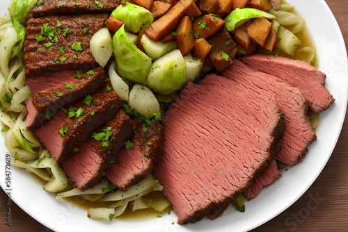 delicious Corned Beef and Cabbage, generative art by A.I.