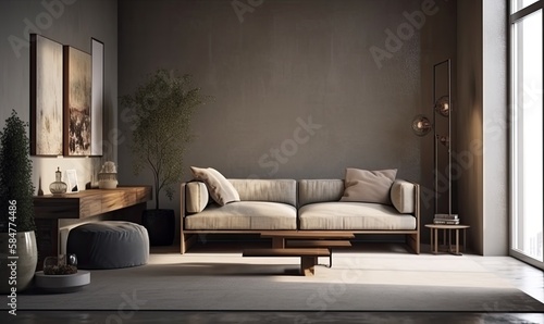 Modern interior design, living room interior with sofa, generative AI © Enigma