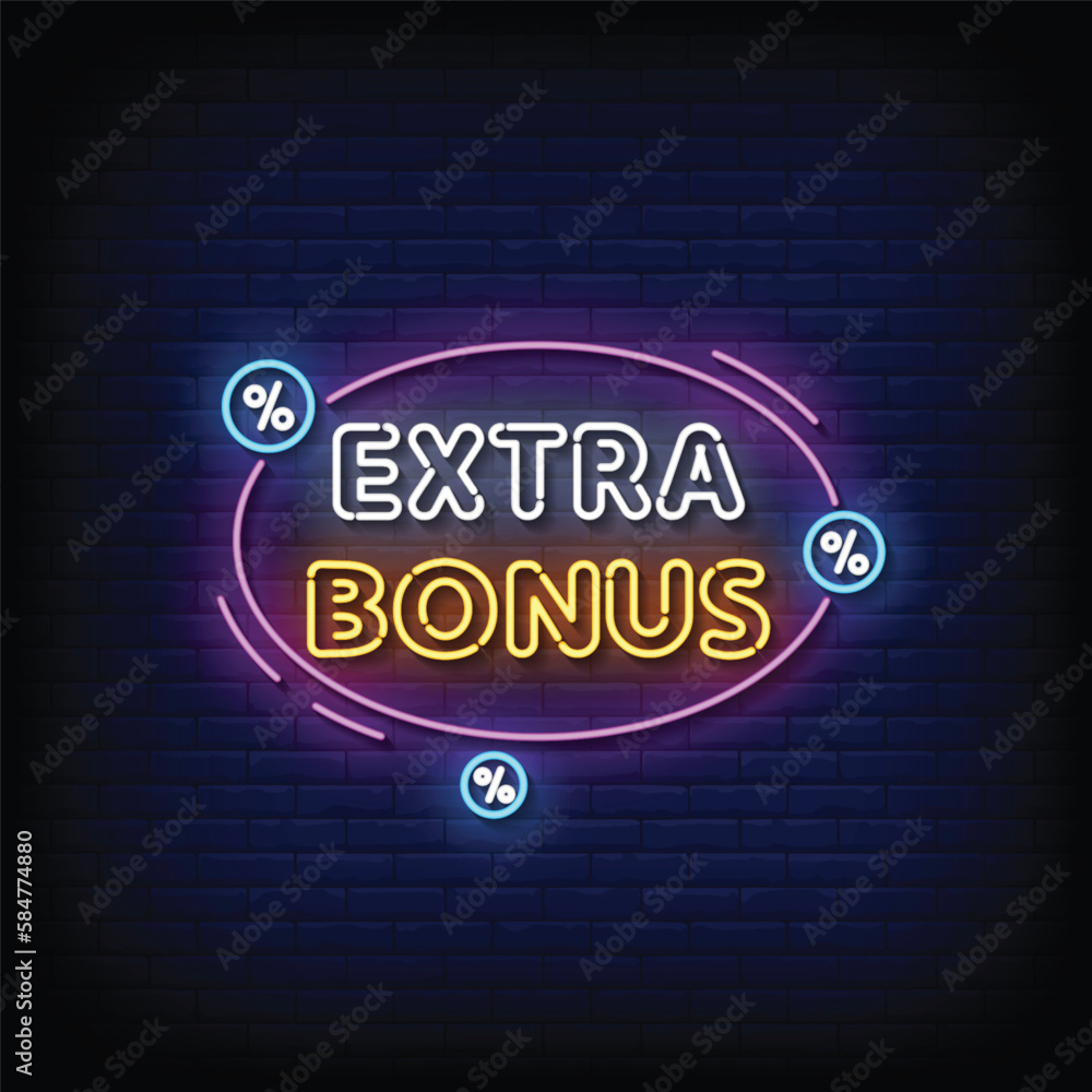 Neon Sign extra bonus with brick wall background vector