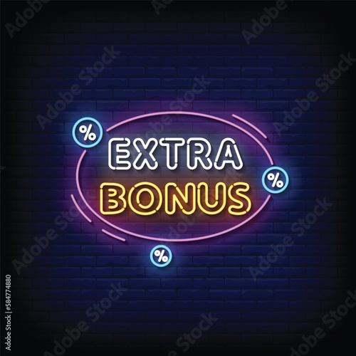 Neon Sign extra bonus with brick wall background vector