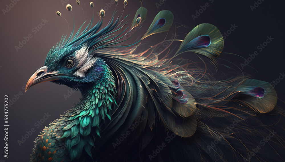 Fototapeta Peacock abstract wallpaper. Soft background with cute peafowl  bird in Pastel colors generative ai