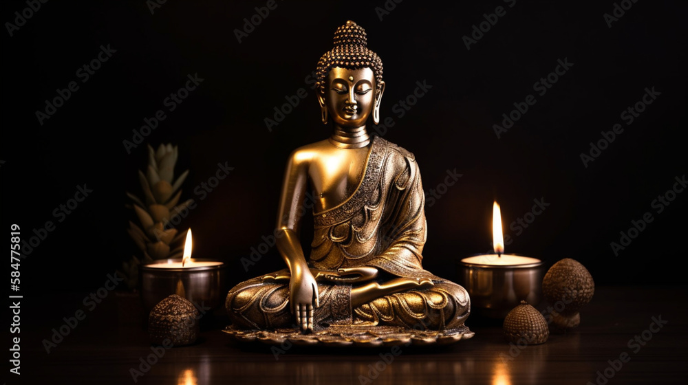 buddha statue in a temple, Generative Ai