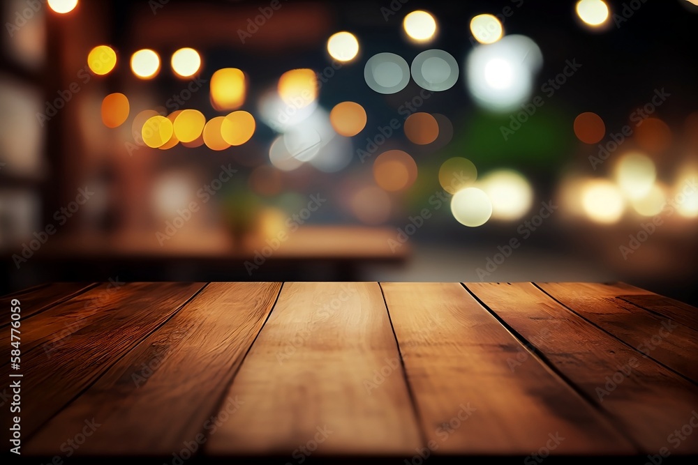 Empty Wooden Table in Restaurant or Cafe with Bokeh Background. Product Mockup Empty Wooden Table in Restaurant or Cafe with Bokeh Background. Product Mockup