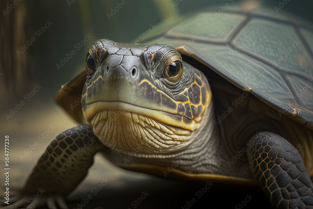 Cute portrait of turtle in zoo. Ai generated. Cute portrait of turtle in zoo. Ai generated.