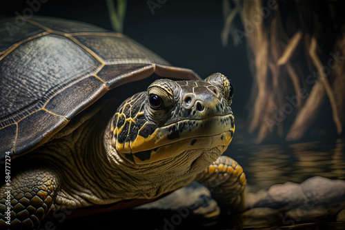 Cute portrait of turtle in zoo. Ai generated.