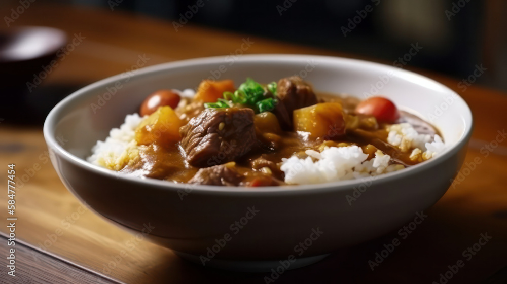 Rice with beef stew . generative AI