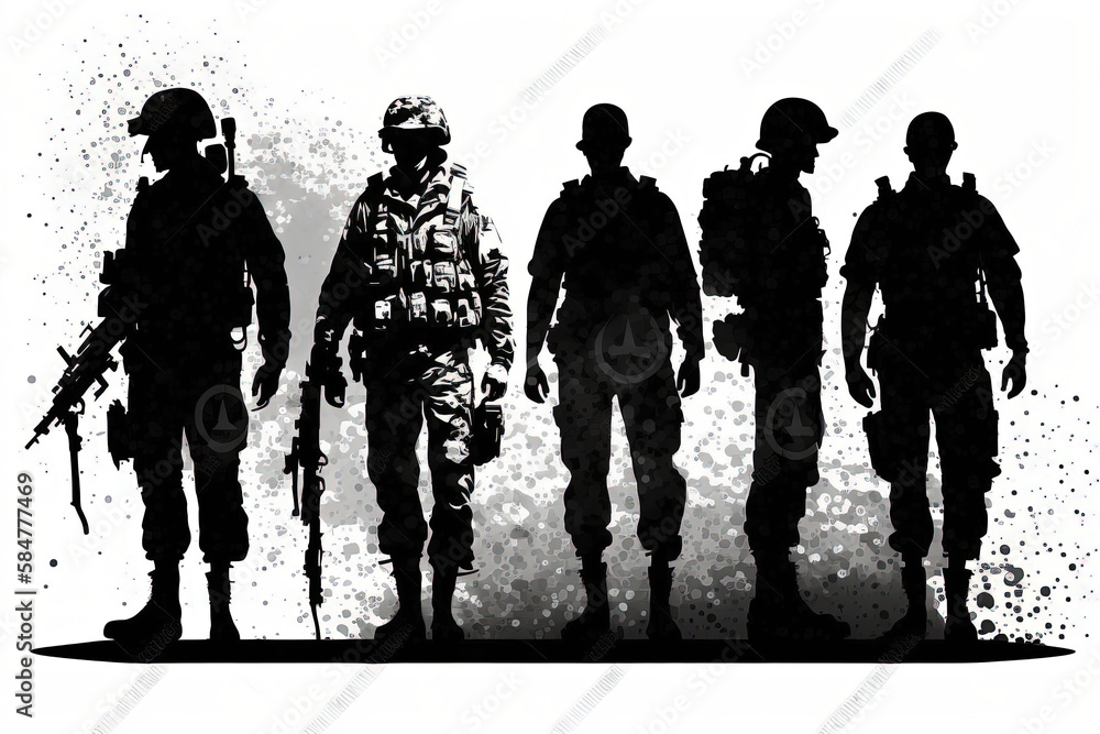 Silhouette of soldiers. AI generated Silhouette of soldiers. AI generated
