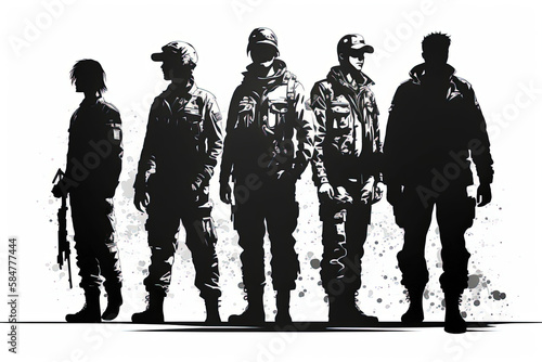 Silhouette of soldiers. AI generated