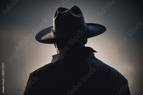 Silhouette of man in hat. Ai generated.