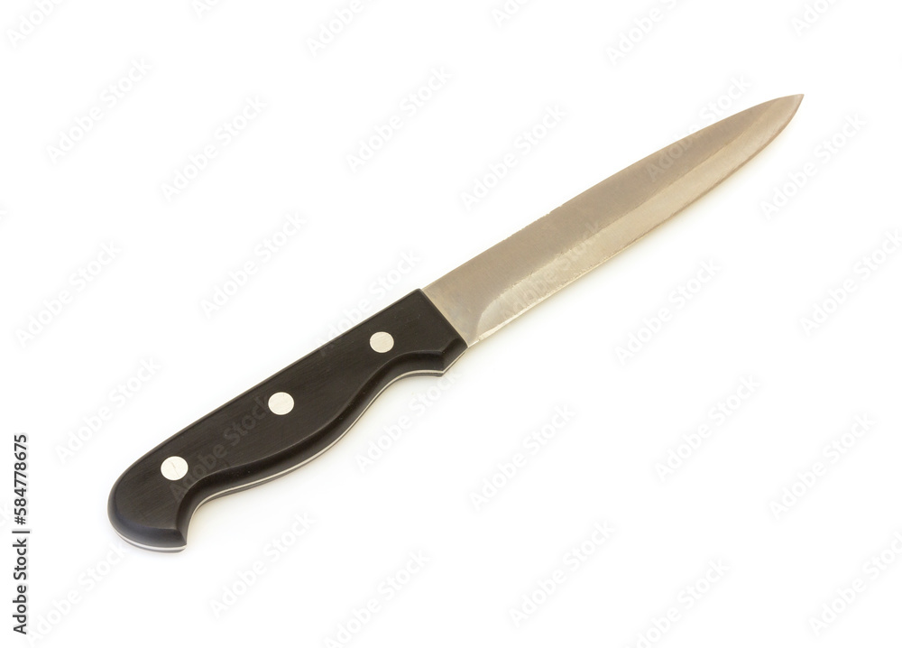 Chefs kitchen knife with black handle isolated on white background Chefs kitchen knife with black handle isolated on white background