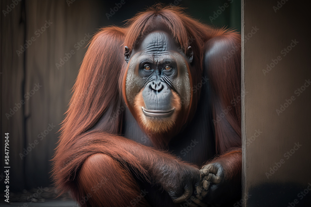 Orangutan portrait in zoo. Ai generated. Orangutan portrait in zoo. Ai generated.