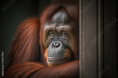 Orangutan portrait in zoo. Ai generated. © Ярослав Антонюк