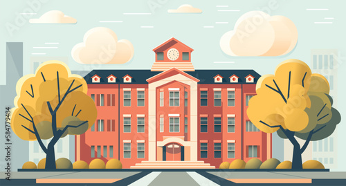 School Building, primary school, college, middle school vector illustration flat