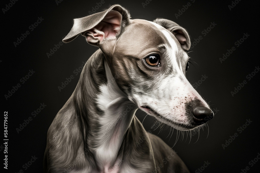 Graceful Whippet Dog on Dark Background - A Picture Perfect Representation of Speed and Elegance