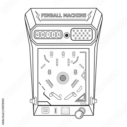 Outline pinball machine. Outline Vintage game pinball machine. flat design cartoon stroke concept.thin line vector ,illustration