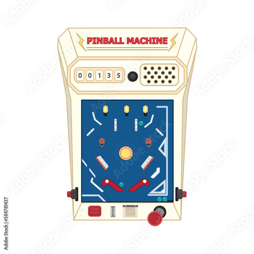 Vintage game pinball machine. flat design cartoon concept. vector ,illustration