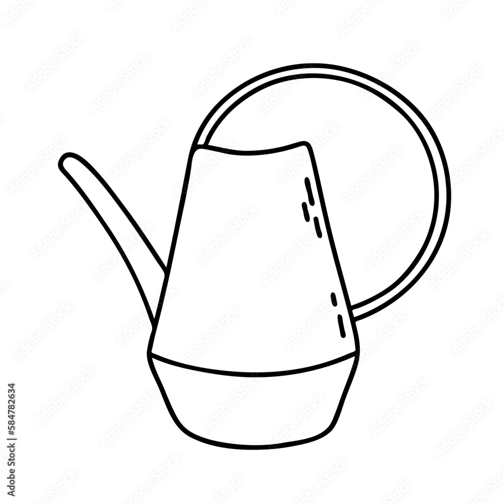 Outline small watering can for garden. Vector outline illustration. Outline small watering can for garden. Vector outline illustration.