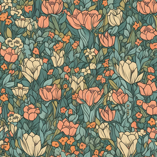 Seamless pattern Easter flowers. generative ai.