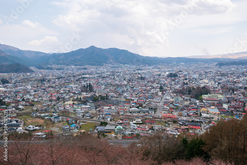 View of the city of Kofu, Yamanashi, Japan downtown city skyline from the mountain © maikuto