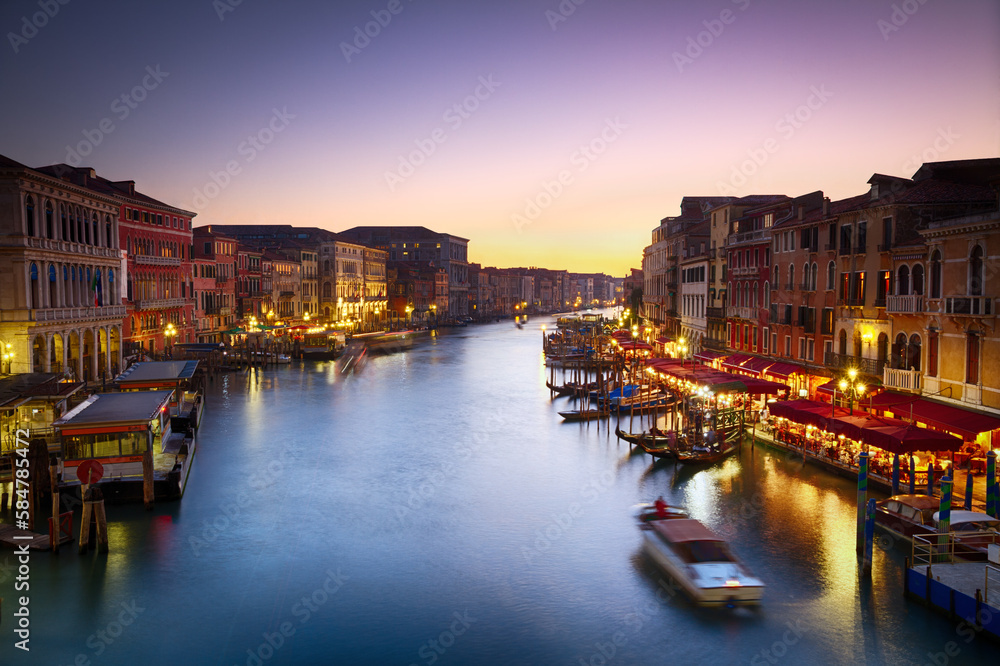 Canale Grande at dusk with vibrant sky, Venice, Italy