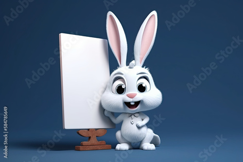 cute cartoon character of rabbit holding a blank sign, generative AI