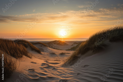 A beautiful sunset at beach, generative AI © Kien