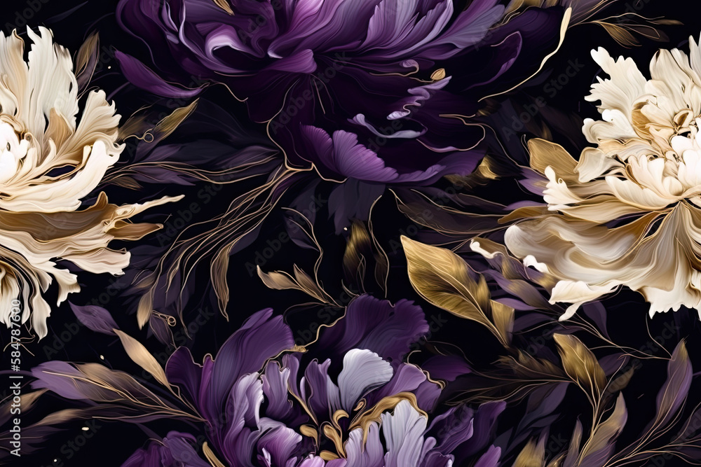 magenta and golden peony garden flowers, seamless pattern magenta and golden peony garden flowers, seamless pattern