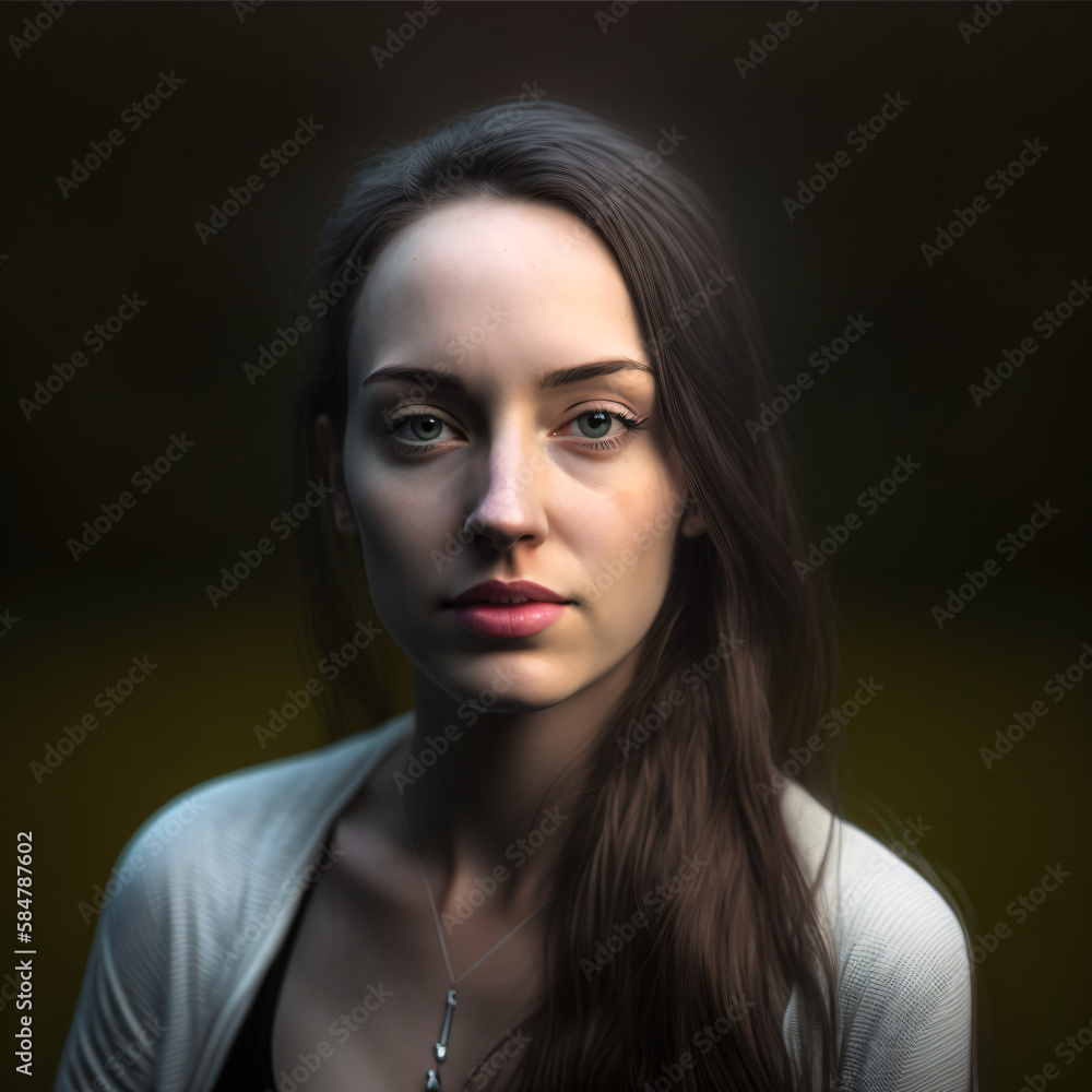 Portrait of a beautiful, young woman, generated by AI