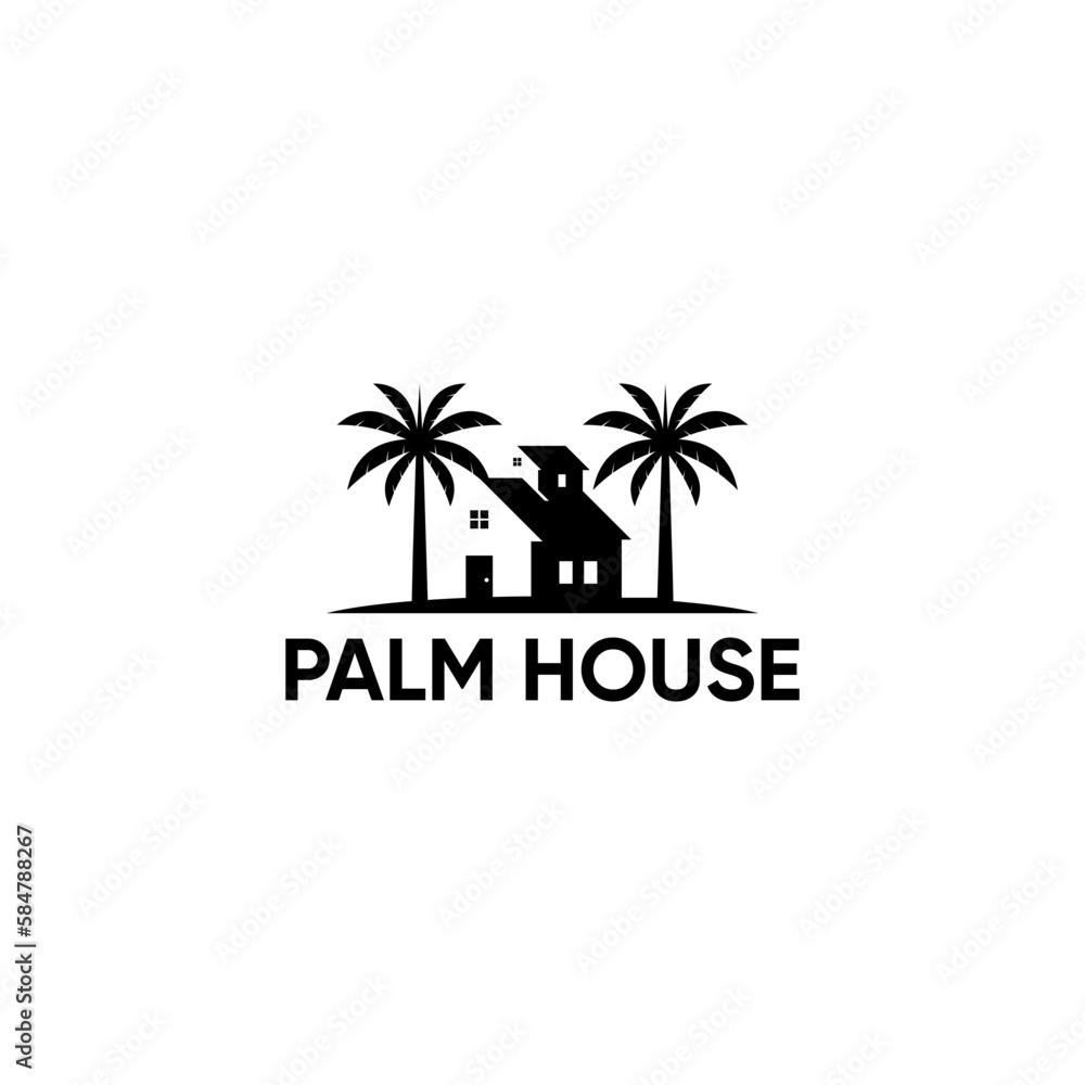 Shelter and palm tree illustration logo. elegant, modern and clean. suitable for the real estate industry, developers, contractors, real estate agents and architects, renovations and remodeling
