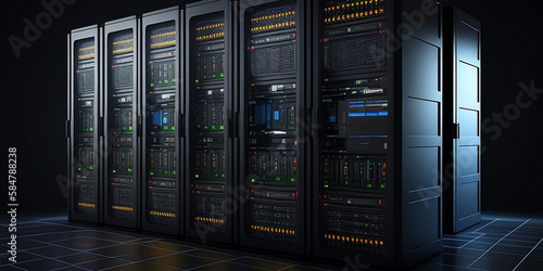 Obraz na płótnie Server Rack in a Data Center. Servers, Data Center, Data, Storage, high quality resolution, 4K, simple.