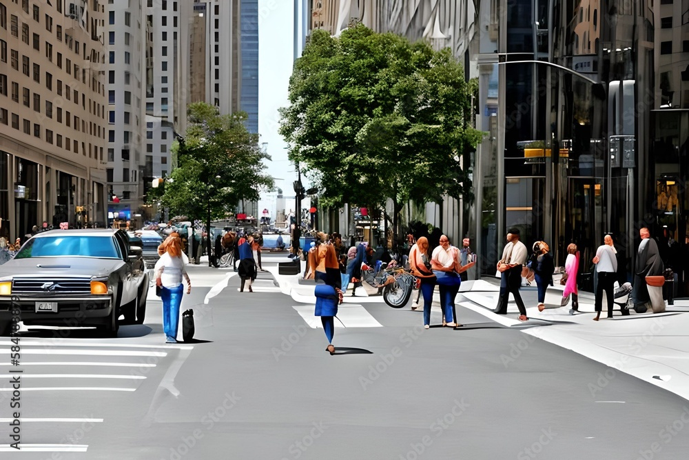  A city street scene with everyday people and objects Generative AI