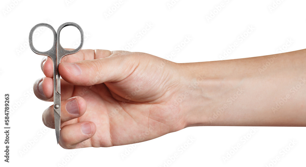 Hand holding manicure scissors, cut out Hand holding manicure scissors, cut out